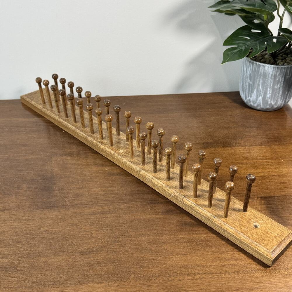 Vintage Wooden Tie Rack Wall Mount Pegged Holder Butter Pat Display